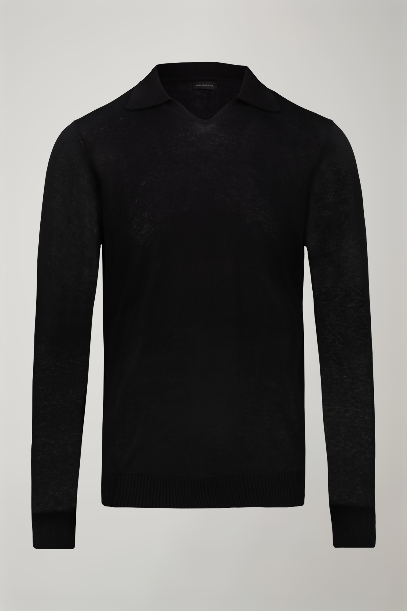 Herren-Poloshirt mit V-Ausschnitt aus 100 % Baumwollstrick und langen Ärmeln in normaler Passform image number null